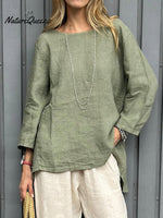 Women's Casual Cotton And Linen 3/4 Sleeve Shirt