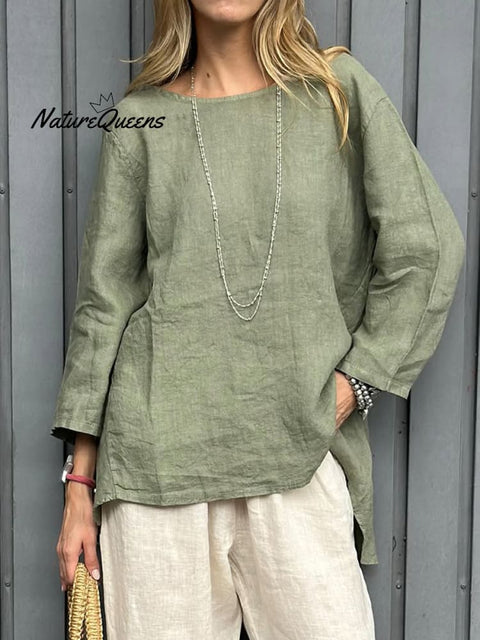 Women's Casual Cotton And Linen 3/4 Sleeve Shirt