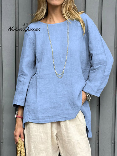 Women's Casual Cotton And Linen 3/4 Sleeve Shirt