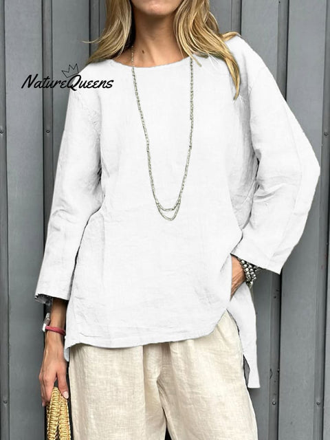 Women's Casual Cotton And Linen 3/4 Sleeve Shirt