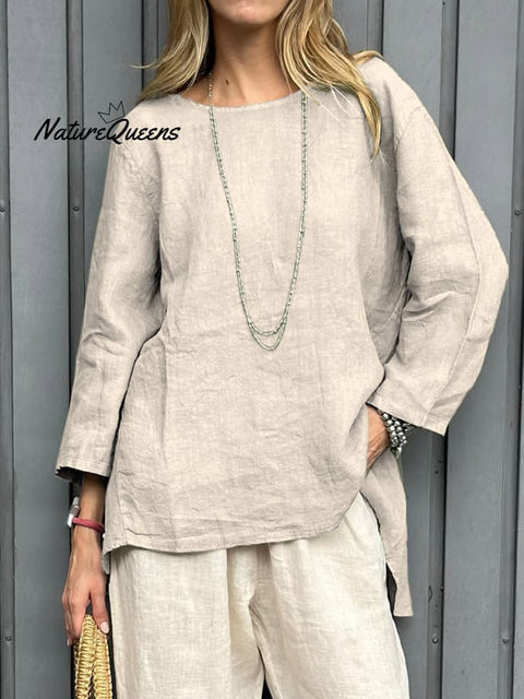 Women's Casual Cotton And Linen 3/4 Sleeve Shirt