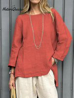 Women's Casual Cotton And Linen 3/4 Sleeve Shirt