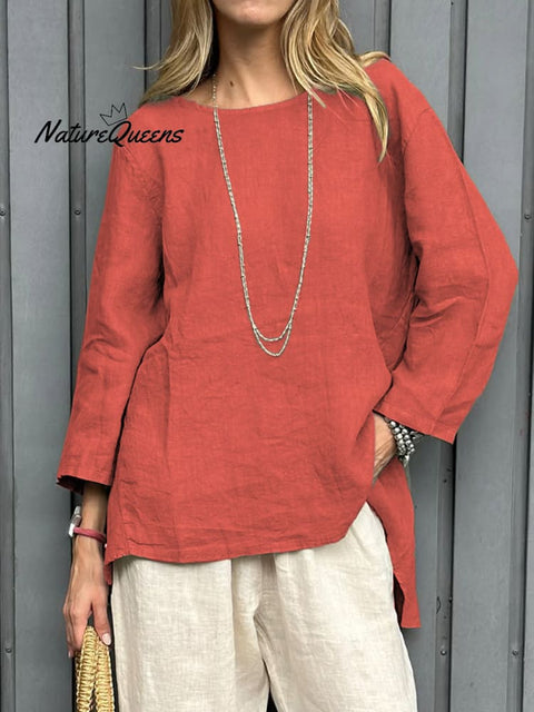 Women's Casual Cotton And Linen 3/4 Sleeve Shirt