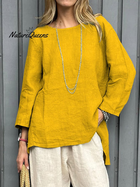 Women's Casual Cotton And Linen 3/4 Sleeve Shirt