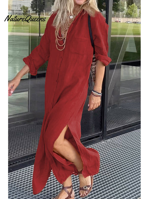 Women's Cotton and Linen Pocket Dress