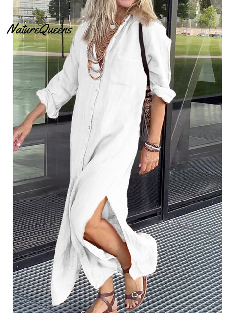 Women's Cotton and Linen Pocket Dress