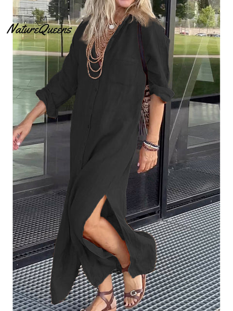 Women's Cotton and Linen Pocket Dress