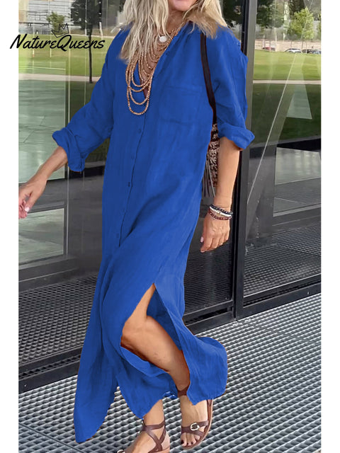 Women's Cotton and Linen Pocket Dress