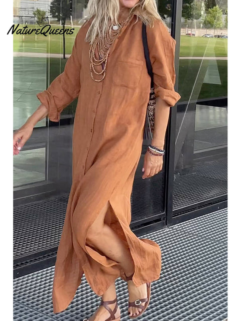 Women's Cotton and Linen Pocket Dress
