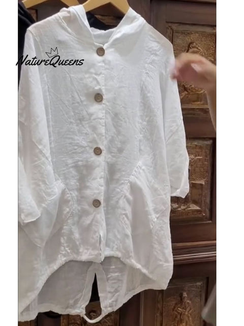 Women's Casual Cotton And Linen Hooded Jacket
