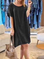 Women's Button Pocket Cotton and Linen Dress