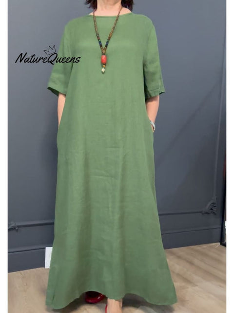 Women's Casual Cotton and Linen Dress