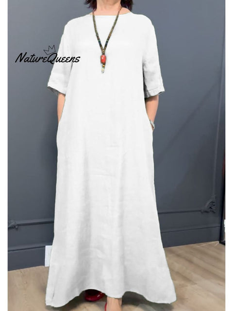 Women's Casual Cotton and Linen Dress