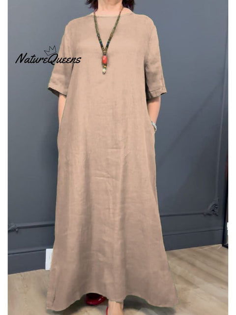 Women's Casual Cotton and Linen Dress