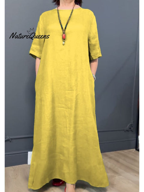 Women's Casual Cotton and Linen Dress