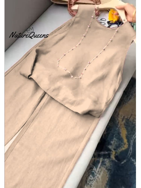 Women's Cotton And Linen Casual Vest and Pants Set