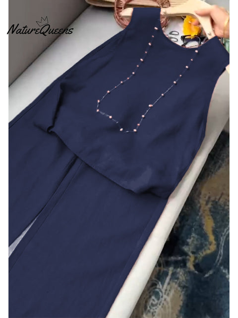 Women's Cotton And Linen Casual Vest and Pants Set