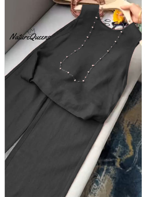 Women's Cotton And Linen Casual Vest and Pants Set