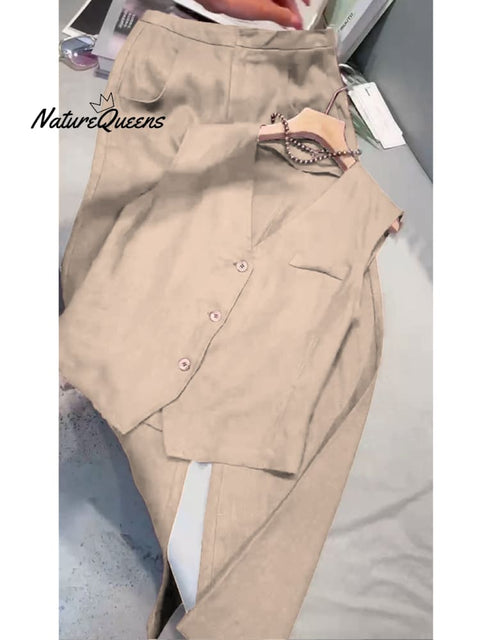 Women's Cotton And Linen Casual Vest and Pants Set