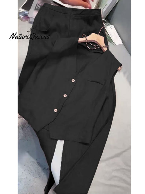 Women's Cotton And Linen Casual Vest and Pants Set