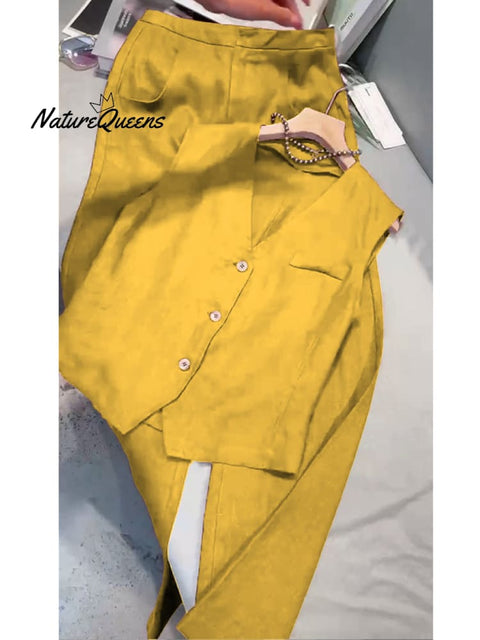 Women's Cotton And Linen Casual Vest and Pants Set