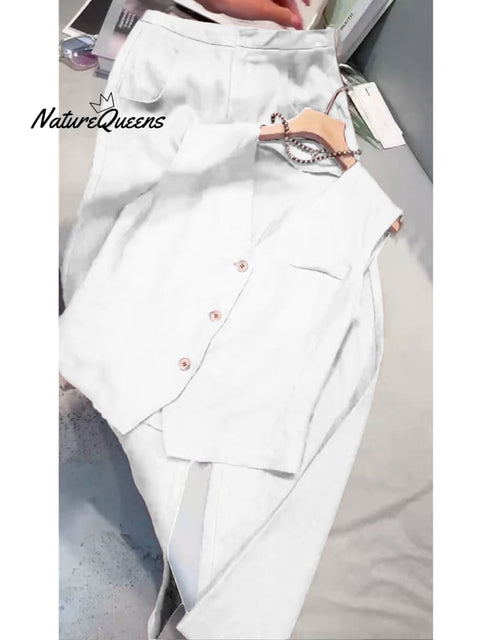 Women's Cotton And Linen Casual Vest and Pants Set