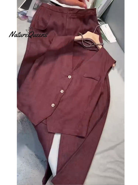 Women's Cotton And Linen Casual Vest and Pants Set