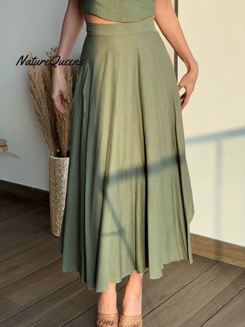 Women's Adjustable Cotton and Linen Wrap Skirt