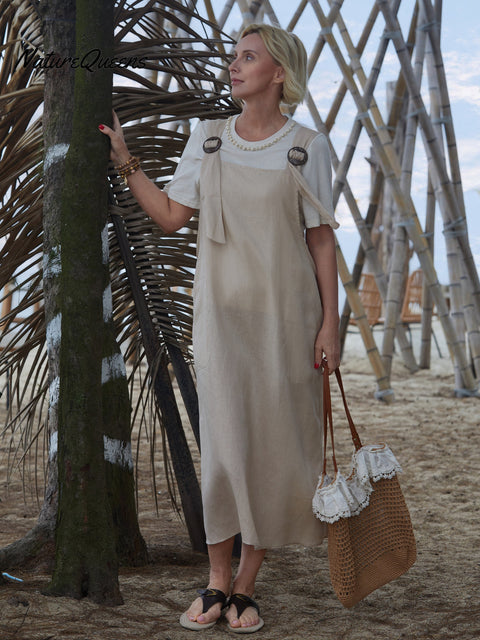 100% Linen Women's Linen Pocket Suspender Dress