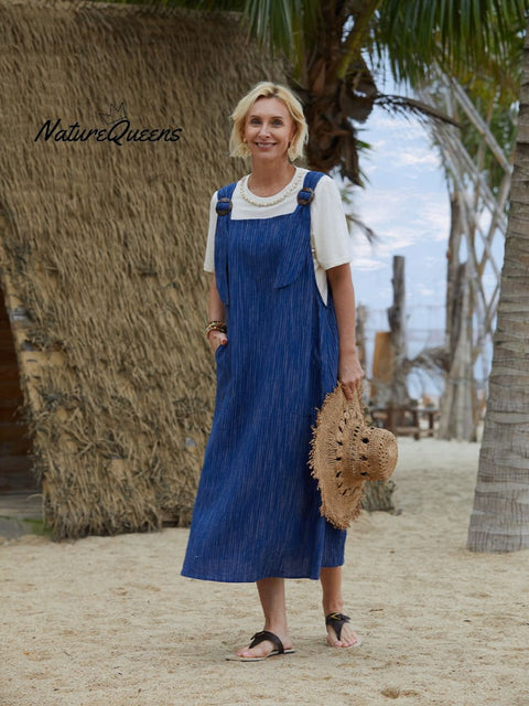 Women's Linen Pocket Suspender Dress
