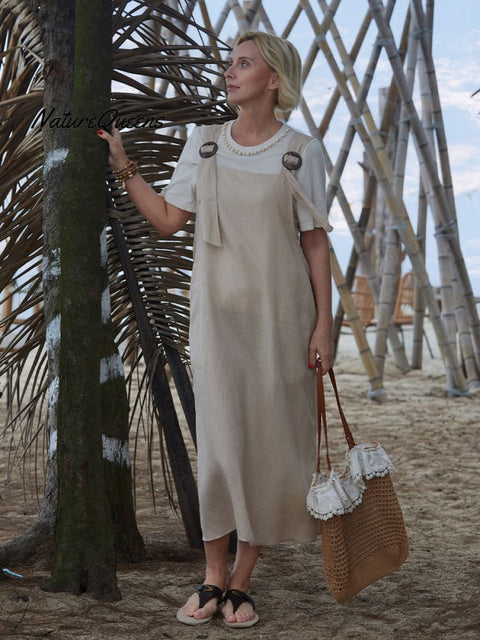 Women's Linen Pocket Suspender Dress