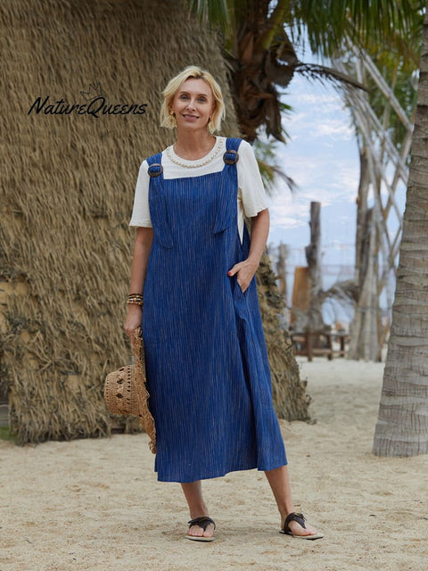 Women's Linen Pocket Suspender Dress