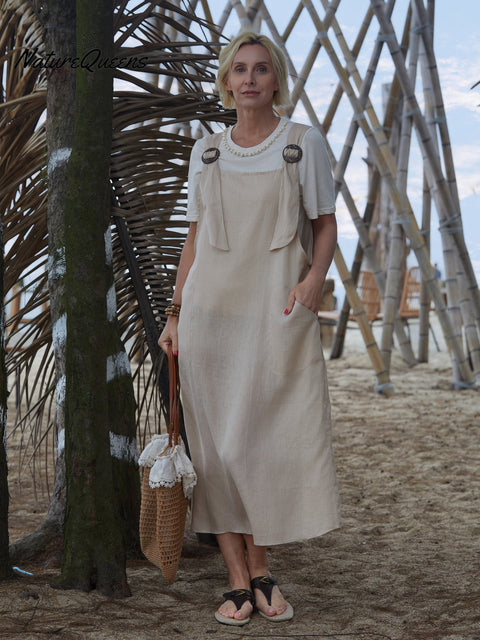 100% Linen Women's Linen Pocket Suspender Dress