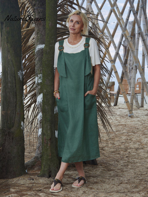 100% Linen Women's Linen Pocket Suspender Dress