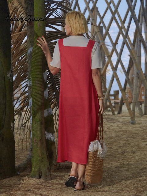 100% Linen Women's Linen Pocket Suspender Dress