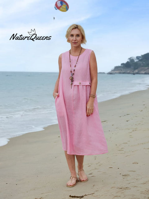 Women's Sleeveless Linen Pocket Dress