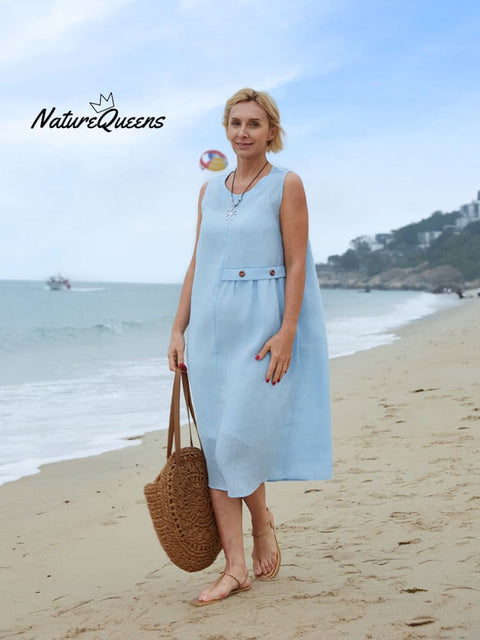 Women's Sleeveless Linen Pocket Dress