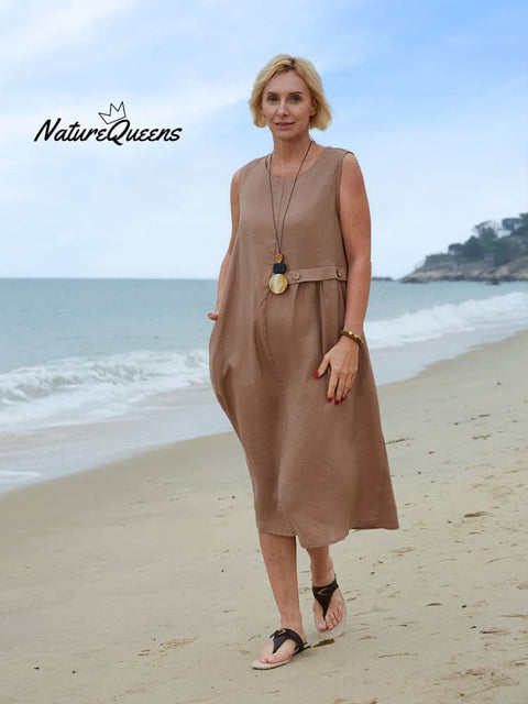 Women's Sleeveless Linen Pocket Dress
