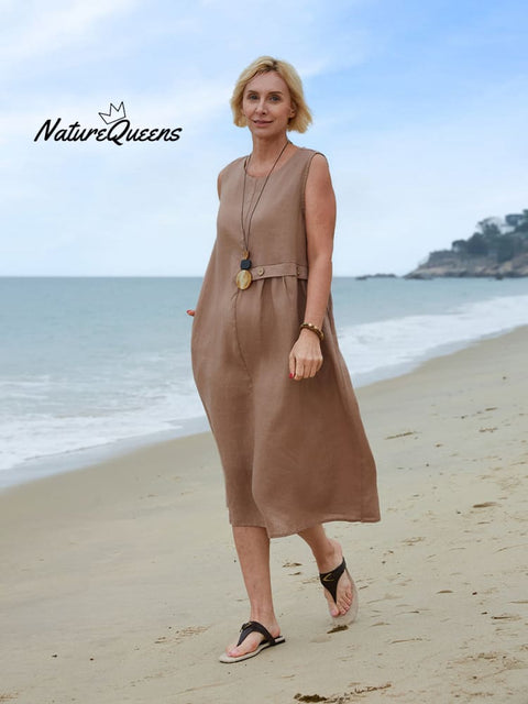 Women's Sleeveless Linen Pocket Dress