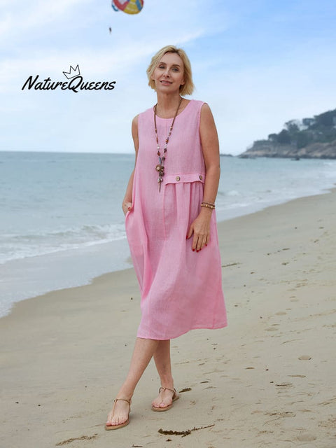 Women's Sleeveless Linen Pocket Dress