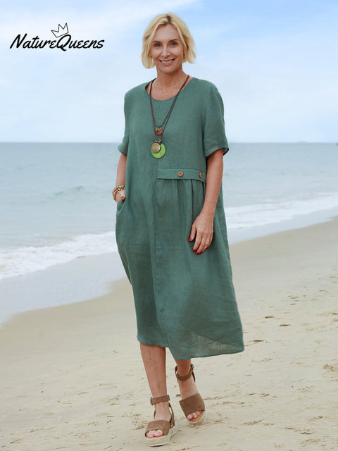 100% Linen Women's Linen Pocket Dress