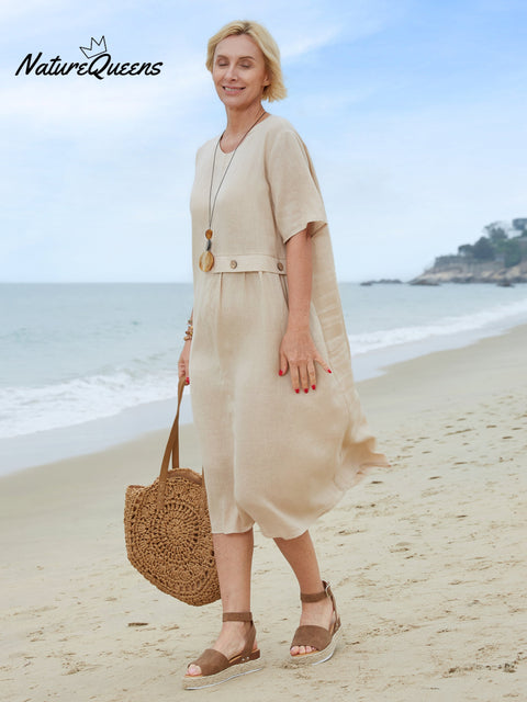 100% Linen Women's Linen Pocket Dress