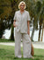 Women's Casual Short Sleeve 100% Linen Ruffle Shirt