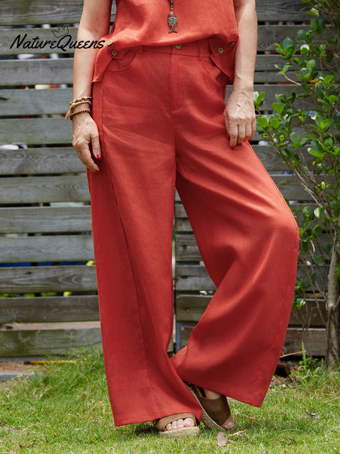 Women's 100% Linen Sleeveless Top and Pats Sets
