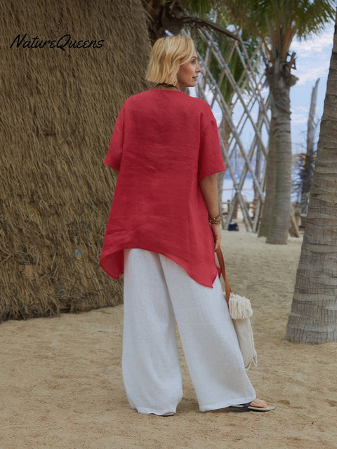 Women's V Neck 100% Linen Shirt