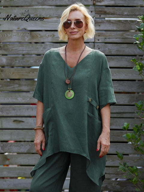 Women's V Neck 100% Linen Shirt