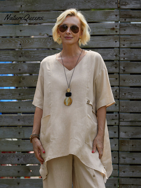 Women's V Neck 100% Linen Shirt