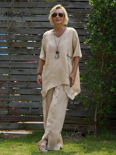 Women's V Neck 100% Linen Shirt