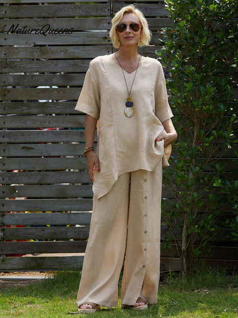 Women's V Neck 100% Linen Shirt
