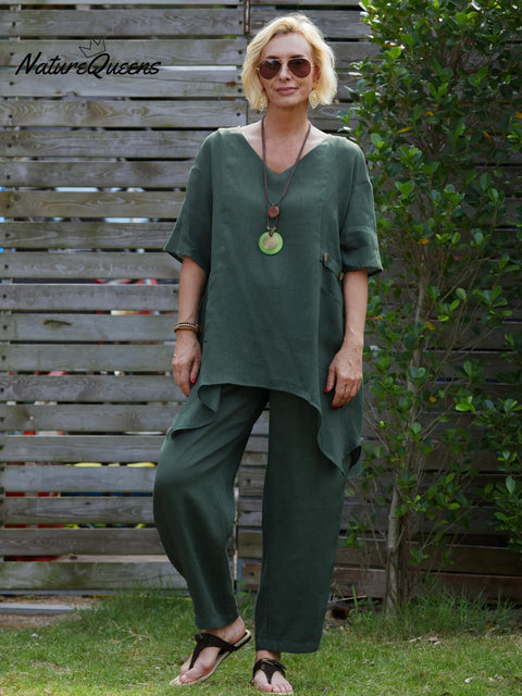 Women's V Neck 100% Linen Shirt